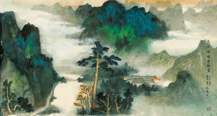 蔡俊章博士師的作品與王迎春老師的油畫作品共同展出顯示東、西方藝術交流。