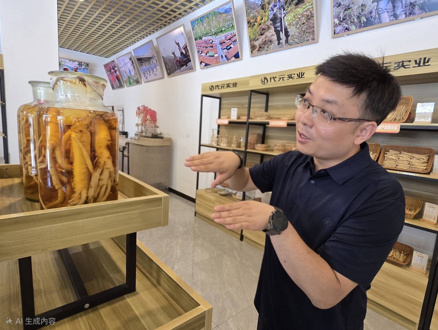 高健非常仔細的向新媒體訪問團解說各款藥材的特色(虞煥榮攝)。