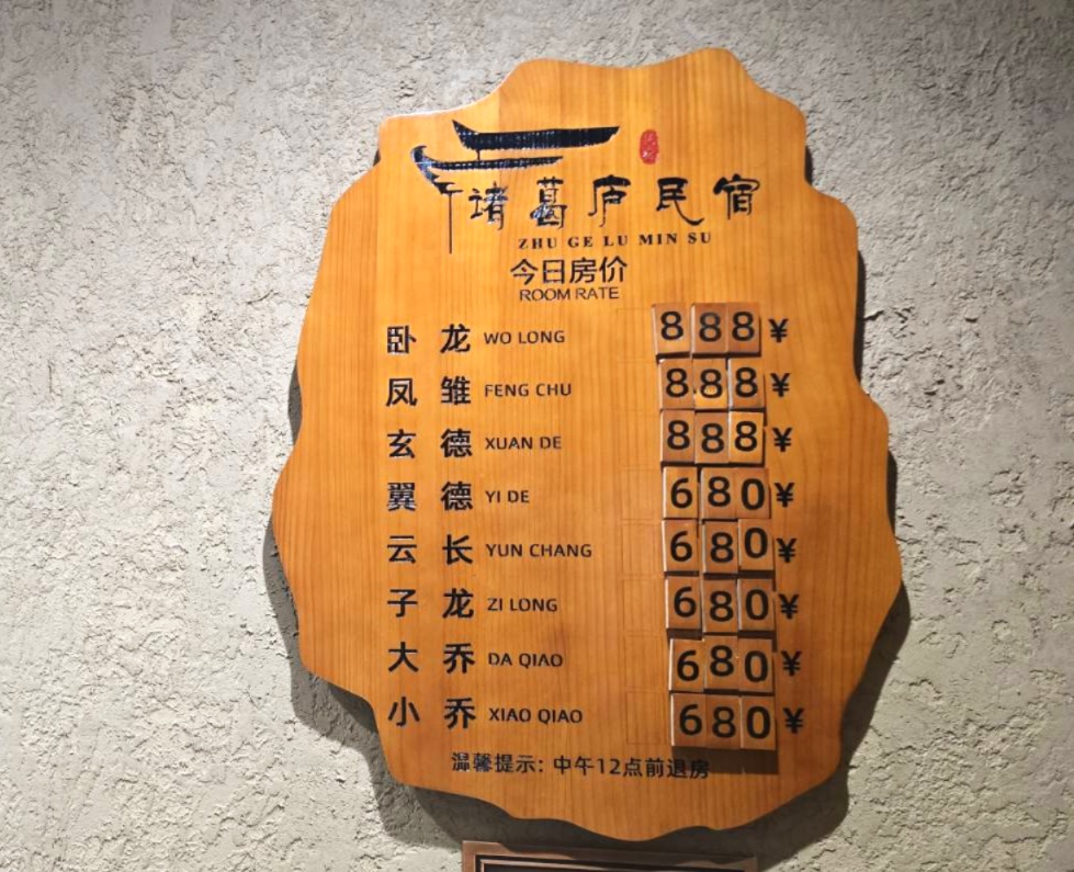 4.	接待大廳櫃檯掛著各種房型的名稱及價格。（圖／虞煥榮攝）